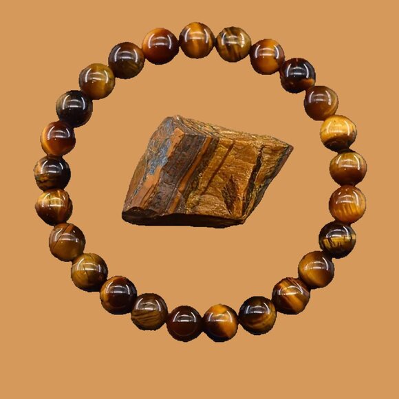 Yellow Tiger Eye Stone Bead Stretch Bracelet Natural Stone Yellow Brown New - Picture 4 of 9